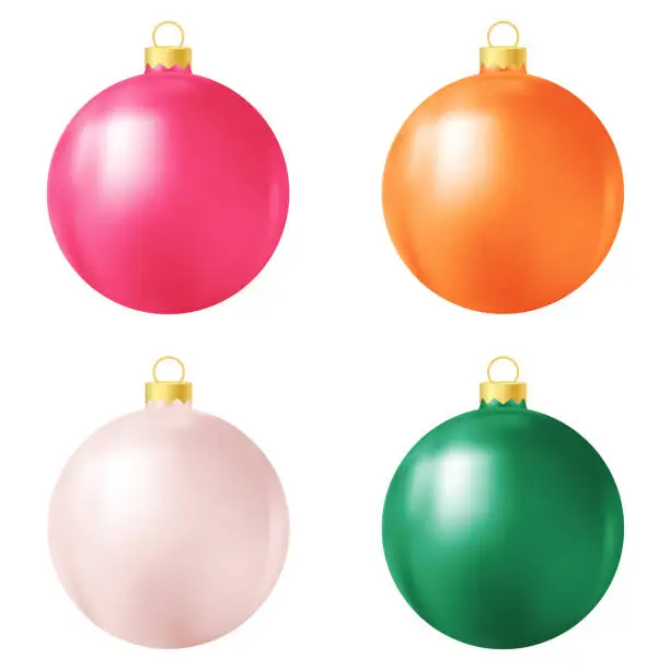Vector illustration of Set of pink, orange, beige and green Christmas tree toy or ball