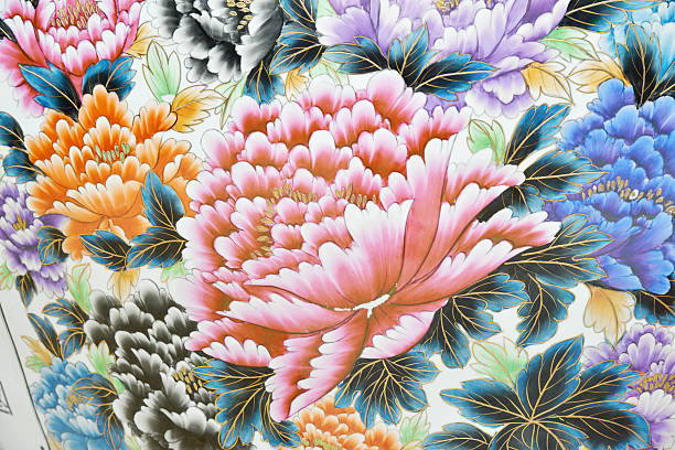 Peony flowers,Traditional chinese ink and wash painting on ceramic vase.