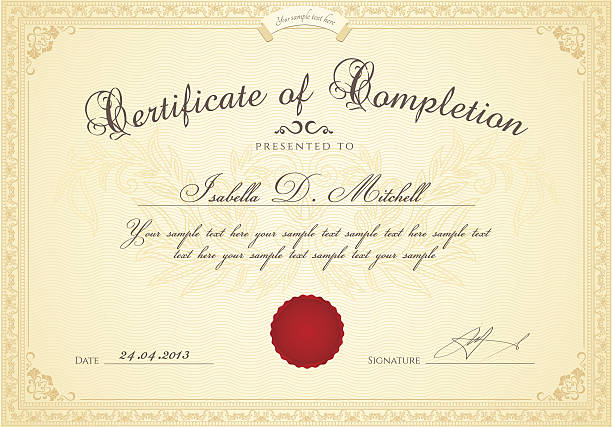 수료증/학위증서 형판. 어워드 배경, 플로럴 테두리, 프레임 - certificate diploma frame guilloche stock illustrations