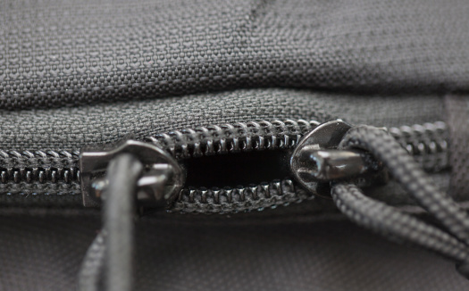 Closeup of  zipper in a portfolio