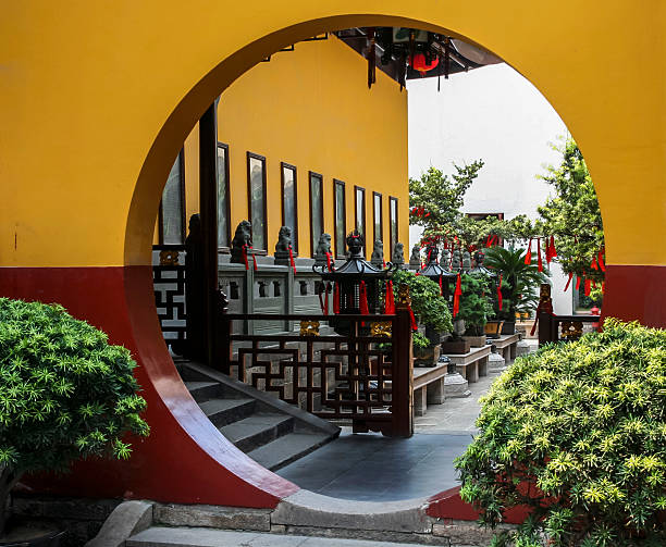 Fragment of Chinese Temple With moon Gate stock photo