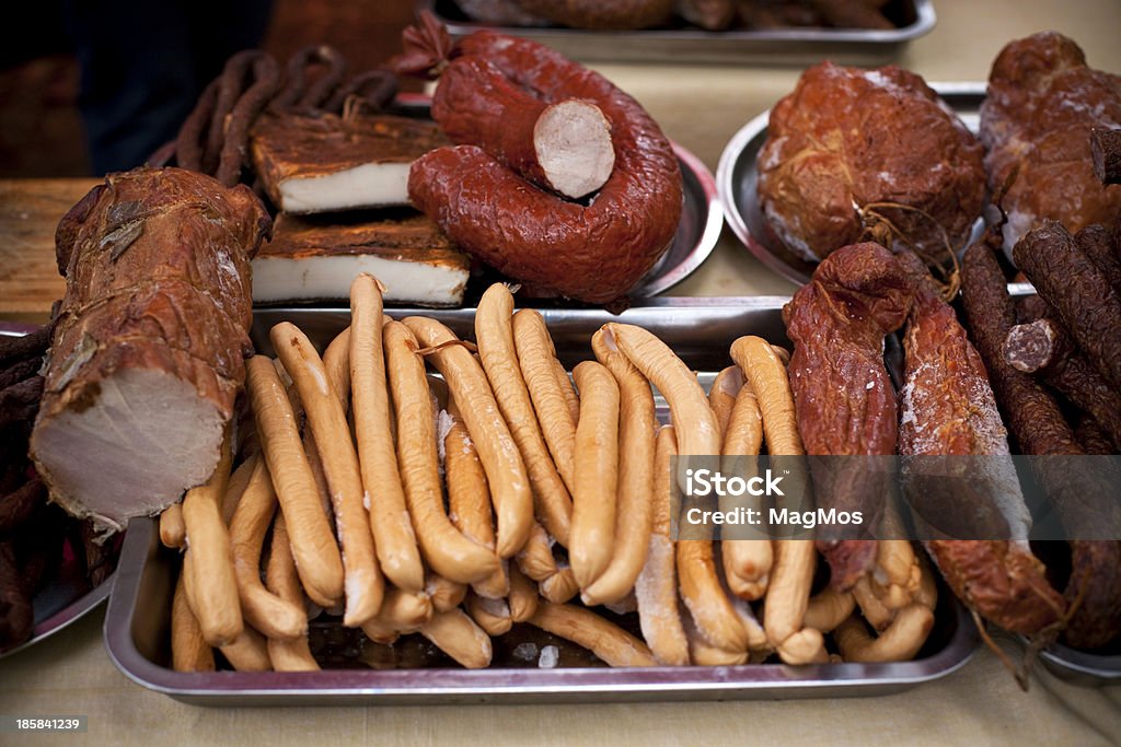 Home-baked sausages and meat Sausage Homemade - Meat Market Cholesterol Stock Photo
