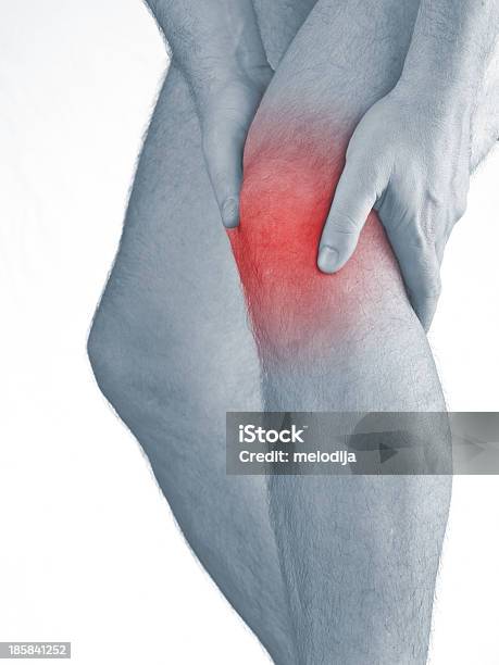 Acute Pain In A Man Knee Stock Photo - Download Image Now - Pain, White Background, Adult