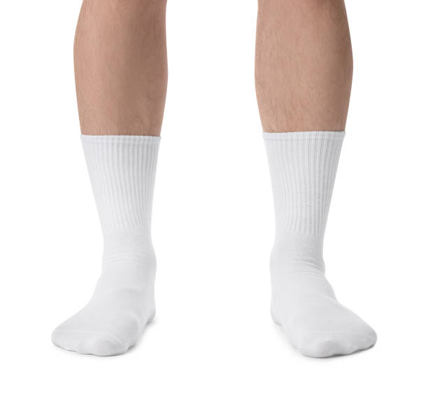 istock Man in stylish socks on white background, closeup 1858414743