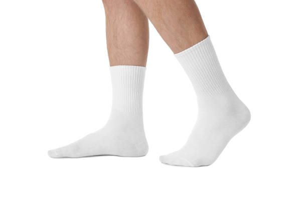 istock Man in stylish socks on white background, closeup 1858419031