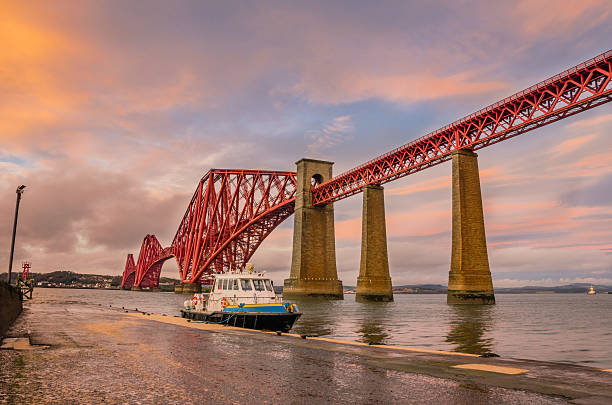 The Forth Bridge at Sunset on a Cloudy Winter Day