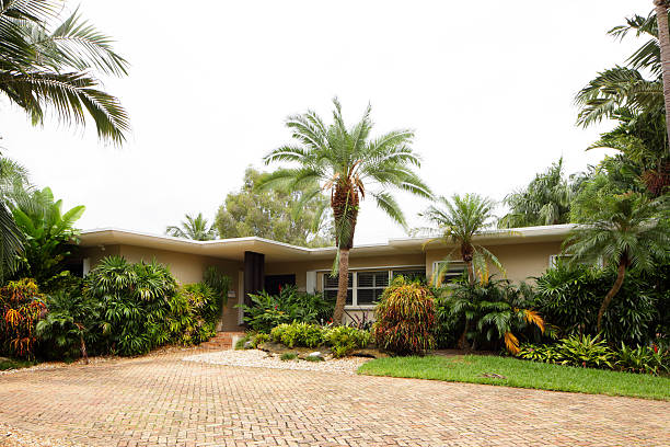 istock Stock image of a house with brick driveway 185844131