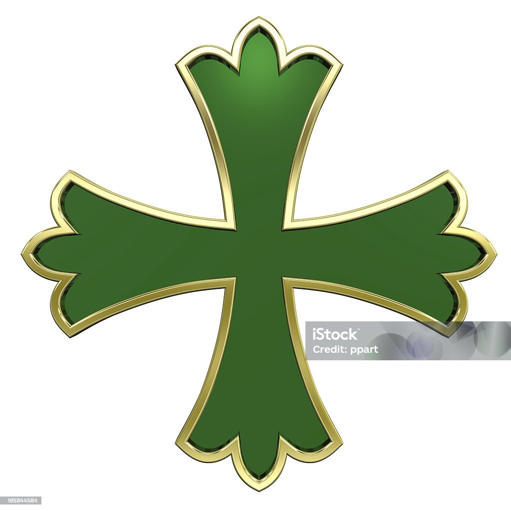 Verde Cruz heráldica com moldura ouro isolada no branco. - Royalty-free Amarelo Foto de stock