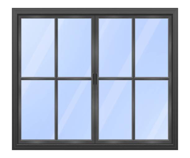 istock Western style retro double casement window/black/with glass 1858453790