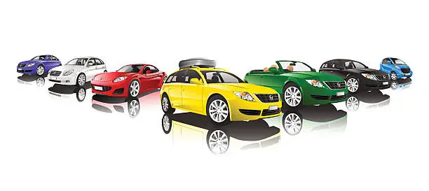 Vector illustration of Collection of different colored cars