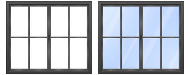 istock Western style retro double casement window/black/with and without glass 1858458578