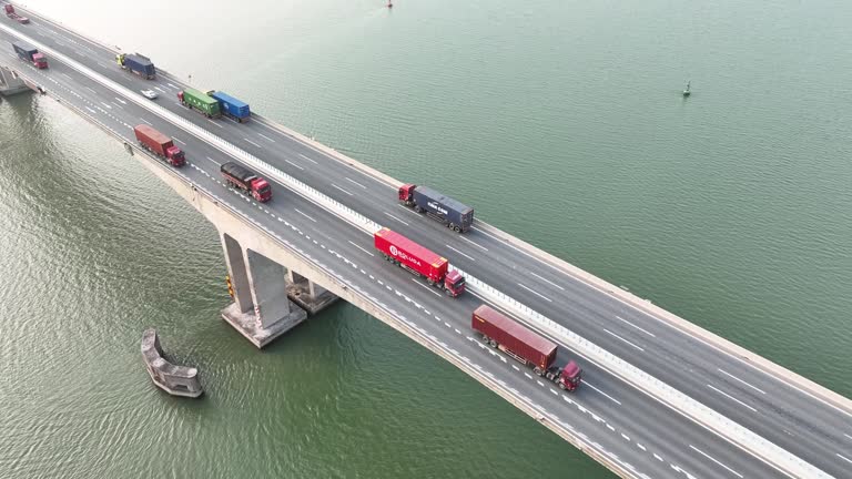 Container trailer on the bridge