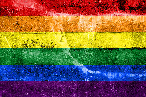 istock Rainbow Flag painted on grunge wall 185848460