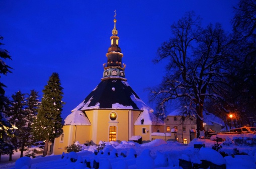 Seiffen in Germany, church in winter