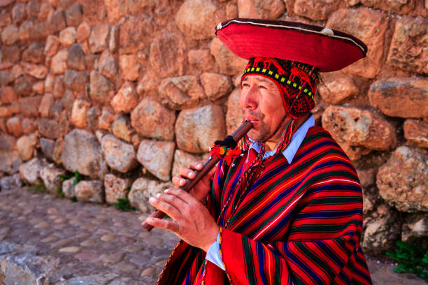 istock Portrait of Peruvian man playing a flute, Sacred Valley 1858488570