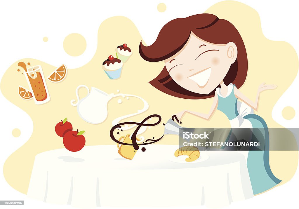 Mulher preparando café-da-manhã - Vetor de Adulto royalty-free