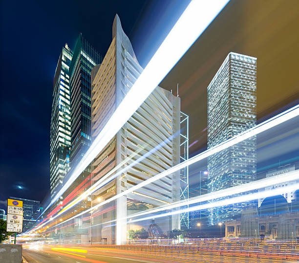 istock Hong Kong night view with car light 185850529
