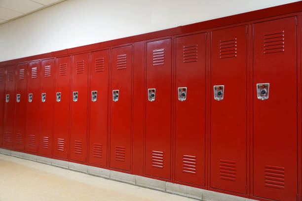istock close up on red lockers in the school 1858512611