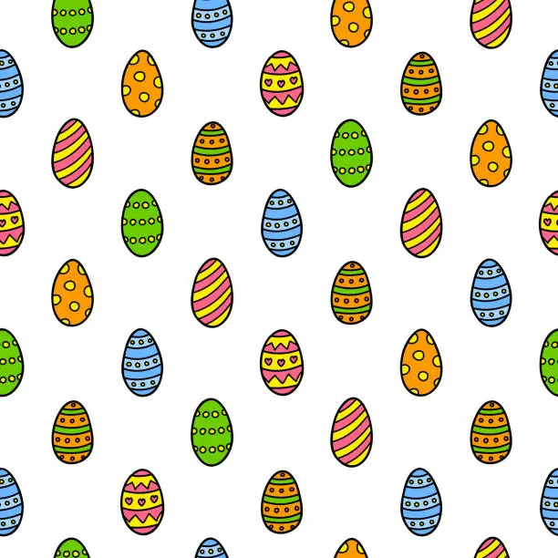 Vector illustration of Seamless pattern with doodle Easter eggs.