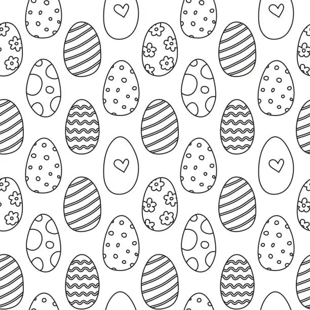 Vector illustration of Seamless pattern with doodle Easter eggs.