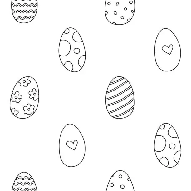 Vector illustration of Seamless pattern with cute doodle outline Easter eggs.