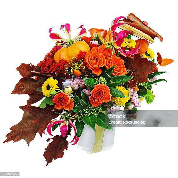 Herbst Arrangement Von Blumen Gemüse Und Früchte Isoliert Auf Stockfoto und mehr Bilder von Blau