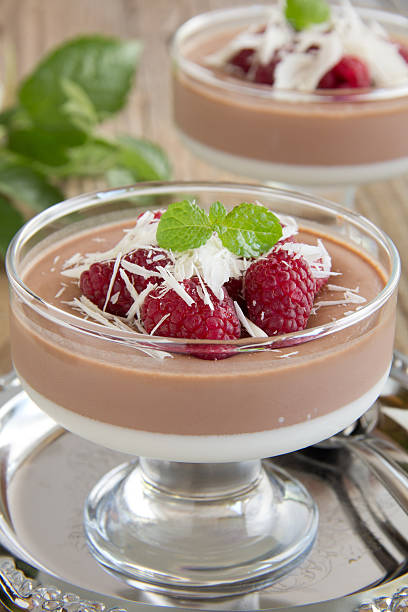 istock Chocolate panna cotta with raspberry and white chocolate. 185853208