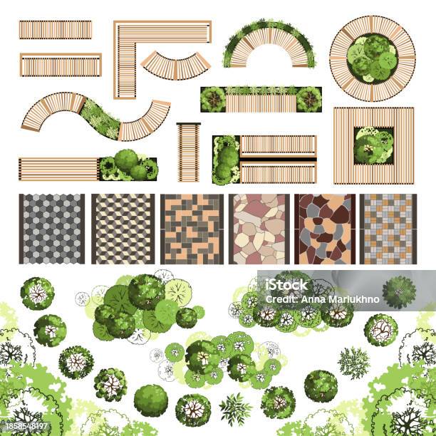 Bench In Plan View Top View Elements For The Landscape Design Plan Trees And Benches For ...