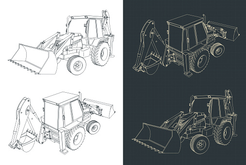 Backhoe Layout Backhoe Loader Blueprints Stock Illustration - Download Image Now ...