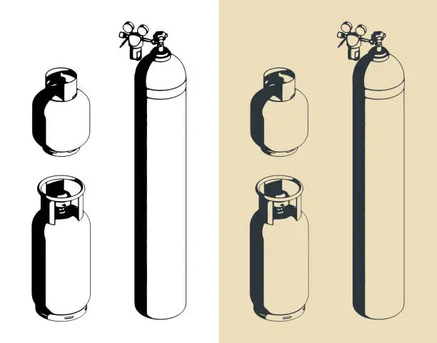 Vector illustration of Gas cylinders mini set