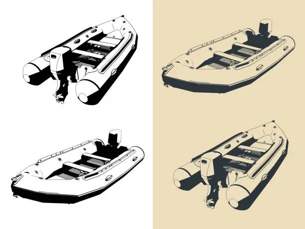 Vector illustration of Inflatable motor boat