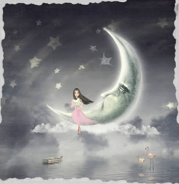 istock Drawing of a girl in front of a stylized night sky 185855899