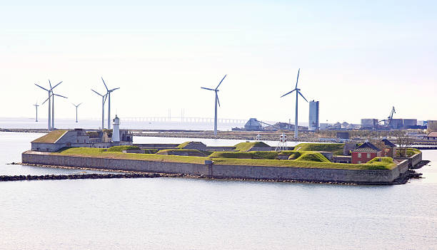 istock Denmark. Fortress Trekroner and wind generators 185857576