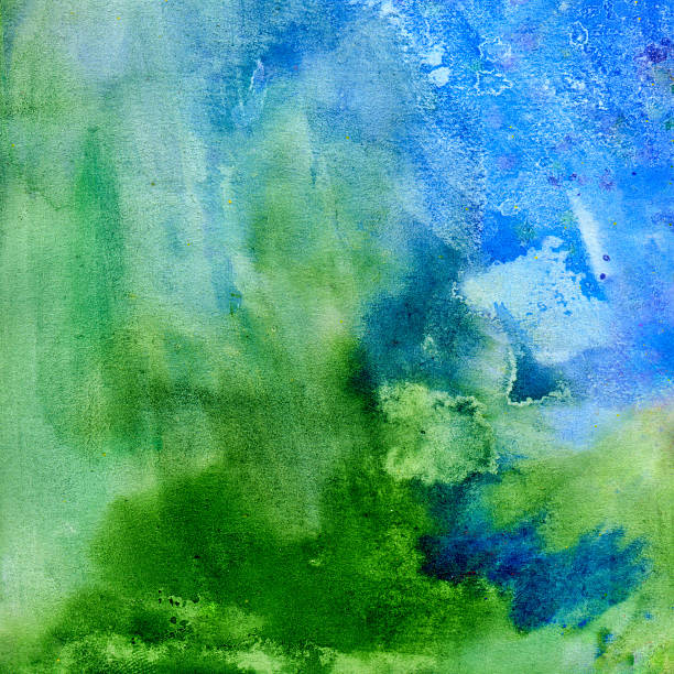 gras und himmel. abstrakte aquarell hintergrund - green backgrounds textured dirty stock-grafiken, -clipart, -cartoons und -symbole
