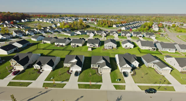 Forward Flying Drone Shot of Suburban Streets in Middletown, Ohio