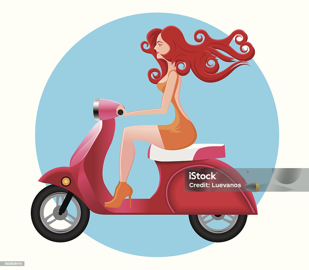 Mujer montando un ciclomotor - arte vectorial de Chica adolescente libre de derechos