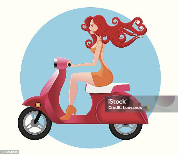 Ilustración de Mujer Montando Un Ciclomotor y más Vectores Libres de Derechos de Chica adolescente - Chica adolescente, Ciclomotor - Vehículo de motor, Adolescente