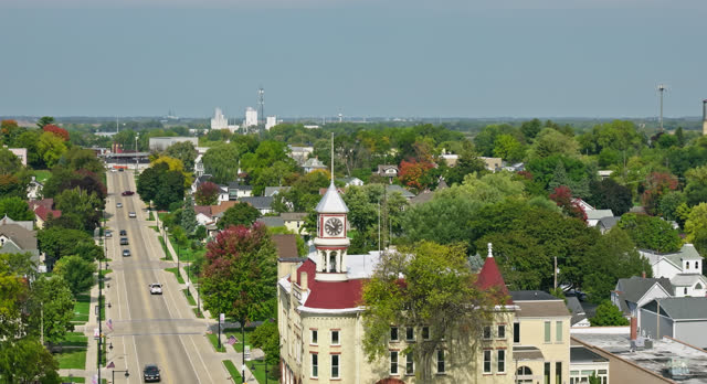 Aerial Shot of Columbus City Hall in Columbia County in Wisconsin