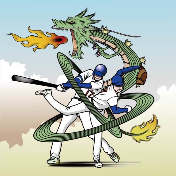istock New Year's card of a baseball player who plays like a dragon 1858596849