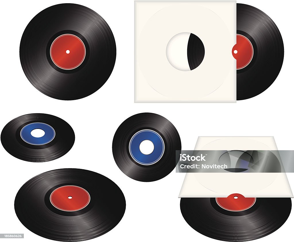 Vinyl set Vinyls in different positions with and without cover Acoustic Music stock vector