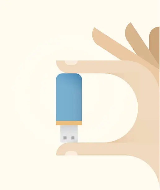 Vector illustration of Human hand holding USB flash drive