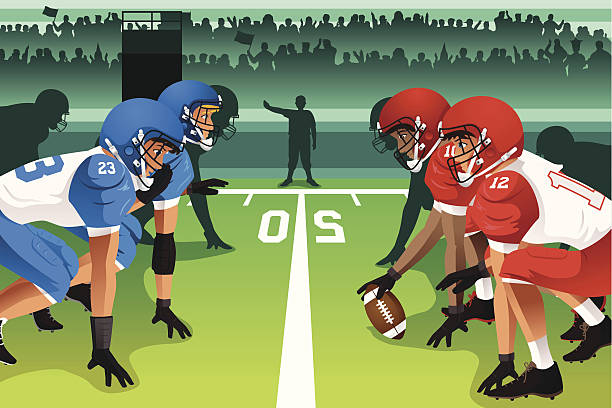 ilustrações de stock, clip art, desenhos animados e ícones de jogadores de futebol em uma correspondência - american football stadium illustrations