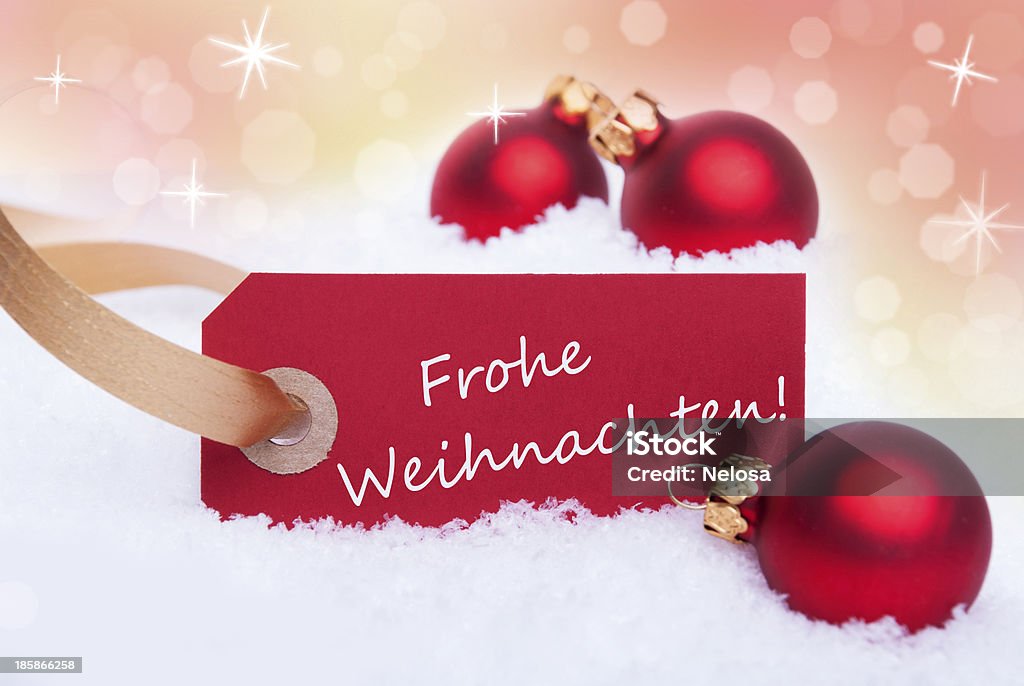 Red Banner with Merry Christmas A Red Banner with the German Words Frohe Weihnachten Which Means Merry Christmas on It Christmas Card Stock Photo