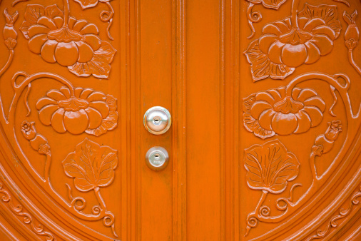 Closeup oriental wooden doors.