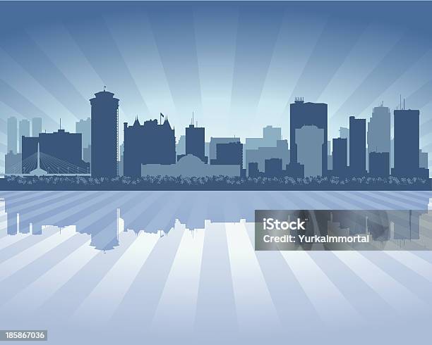 Виннипег Канада Синий Город Skyline Силуэт — стоковая векторная графика и другие изображения на тему Виннипег - Виннипег, Линия горизонта, Архитектура