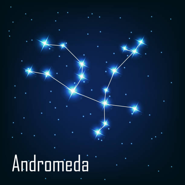 ilustraciones, imágenes clip art, dibujos animados e iconos de stock de constelación'andrómeda" estrella en el cielo nocturno.  vector de enfermedad - galaxia andrómeda
