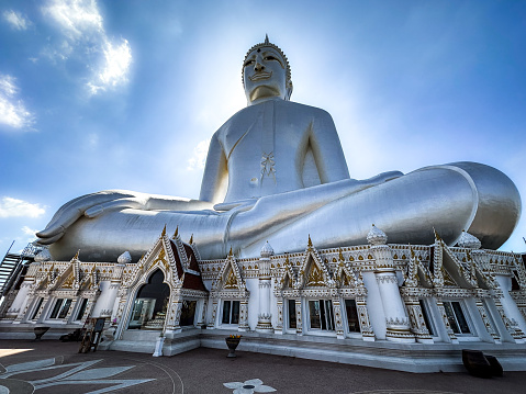 Tian Tan Buddha, also known as the Big Buddha, is a large bronze statue of Buddha Shakyamuni, completed in 1993, and located at Ngong Ping, Lantau Island, in Hong Kong.