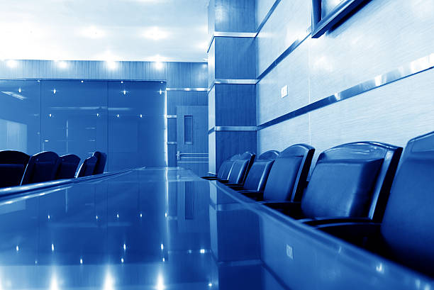 istock Deserted meeting room with lights on  185869214