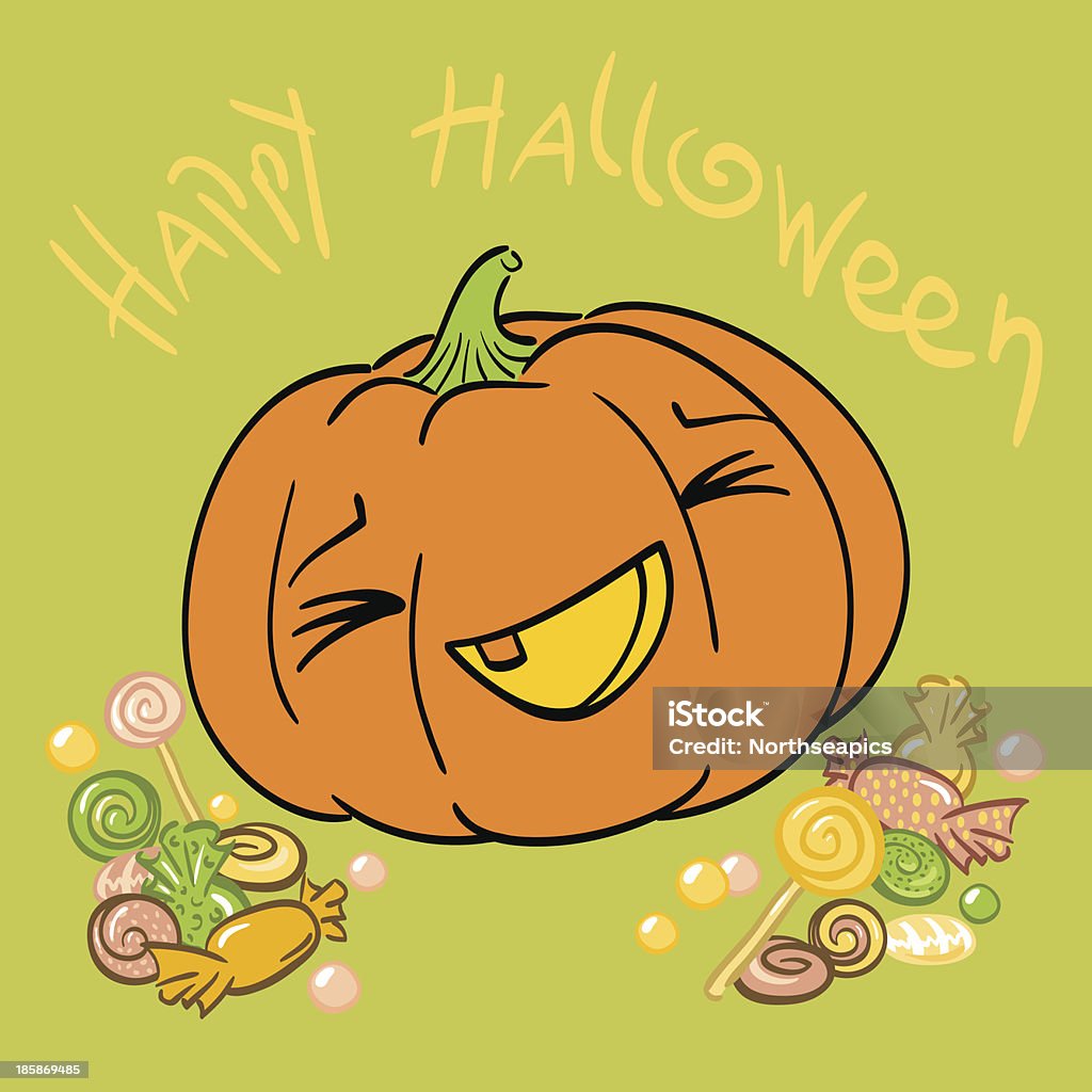 Laughing pumpkin with a lot of candy Happy Halloween. Backgrounds stock vector
