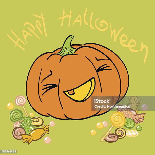 Laughing Pumpkin With A Lot Of Candy Stock Illustration - Download Image Now - Backgrounds, Candy, Cartoon